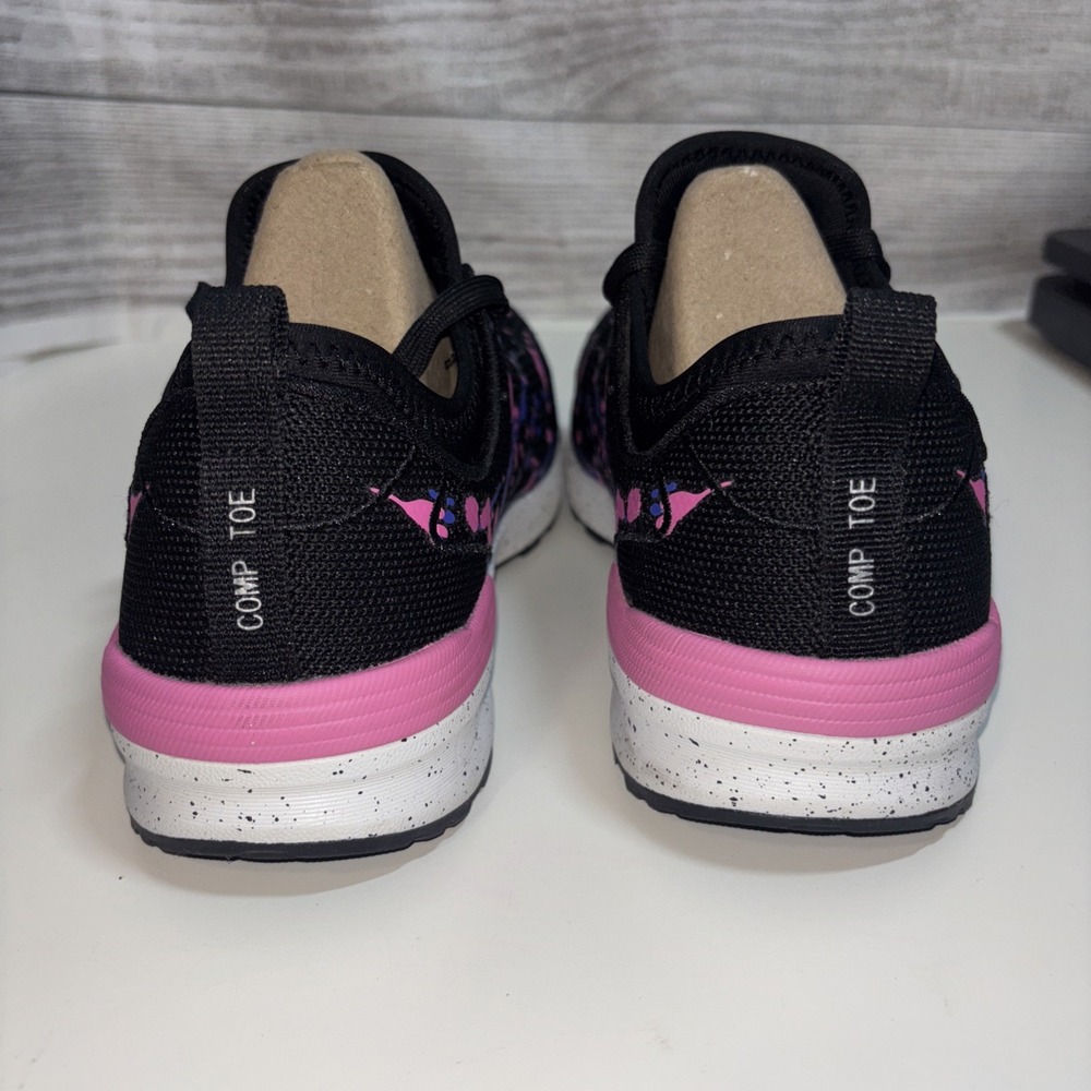 Women 7.5 Skechers Comp Toe Black‎ Purple Splatter Paint Work Shoe Memory Foam - Picture 6 of 10